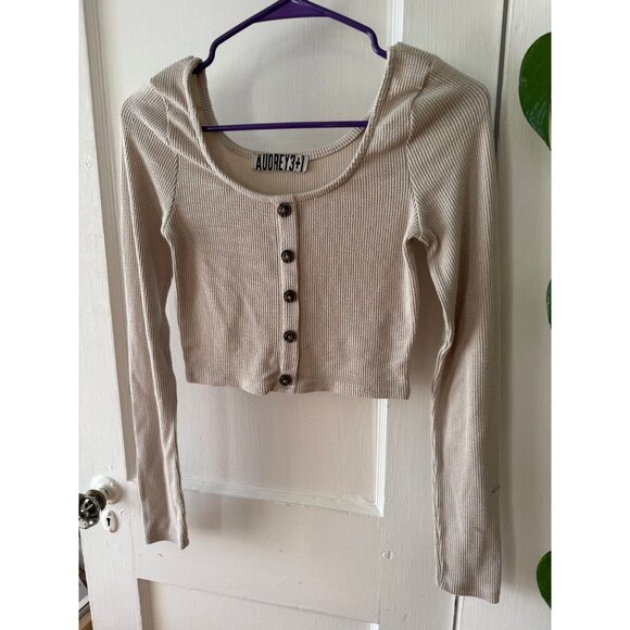 Audrey 3+1 women’s size medium cropped long sleeve top - Picture 2 of 7